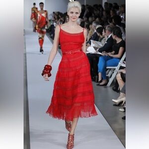 Oscar de la Renta red midi dress | Size US0/XS